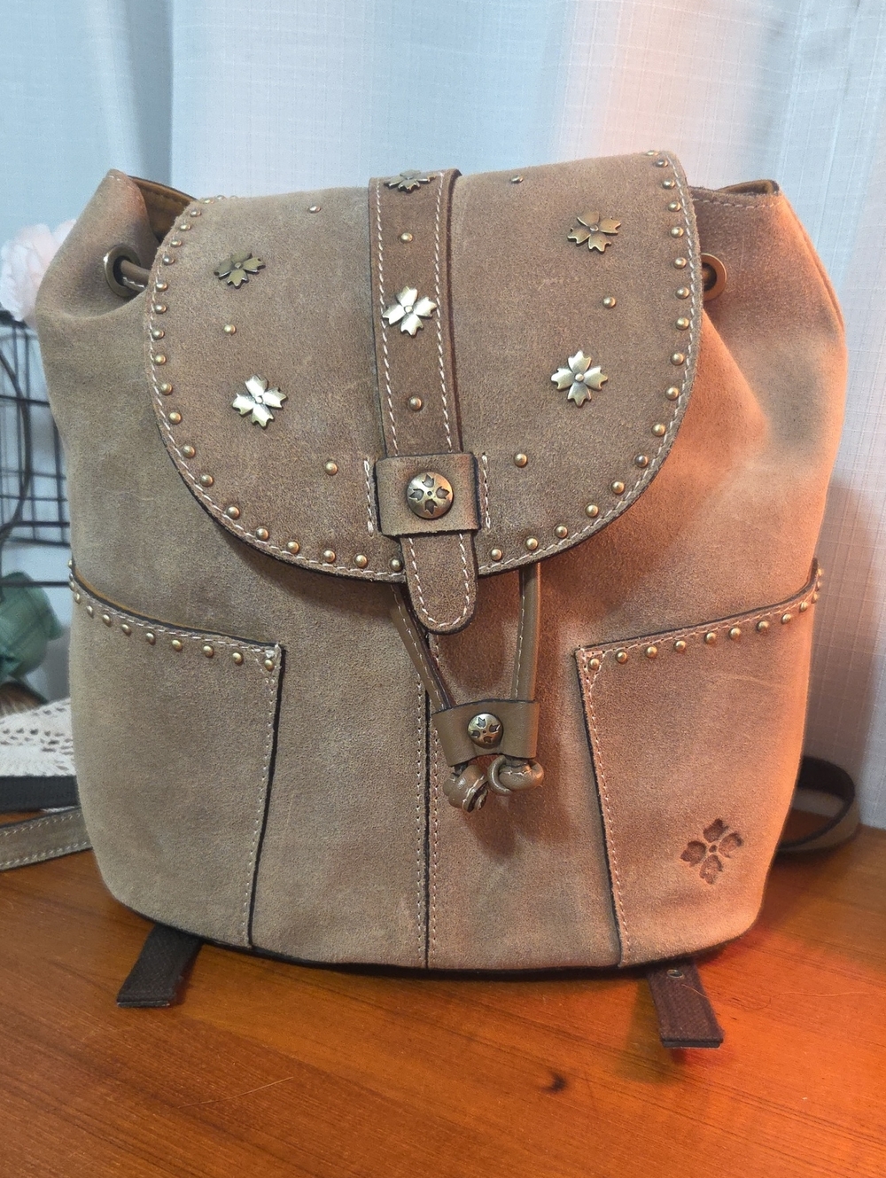 Patrica Nash Suede Studded Wekend Backpack - Taupe
